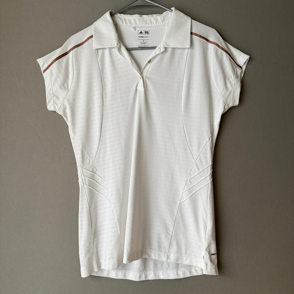 Adidas sz M white brown Golf Polo Shirt‎